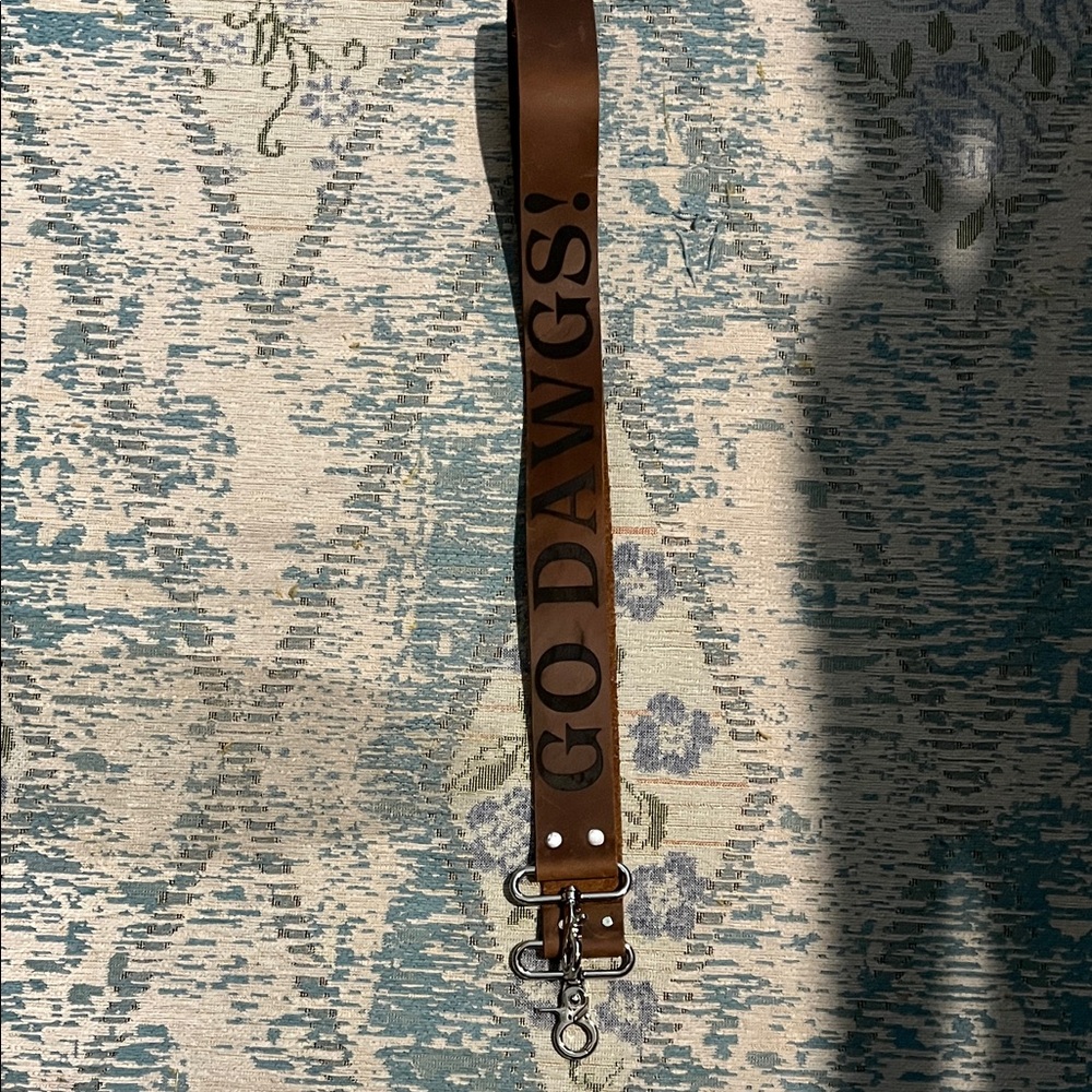 Brown Leather GA bulldog Purse Strap with Black Text